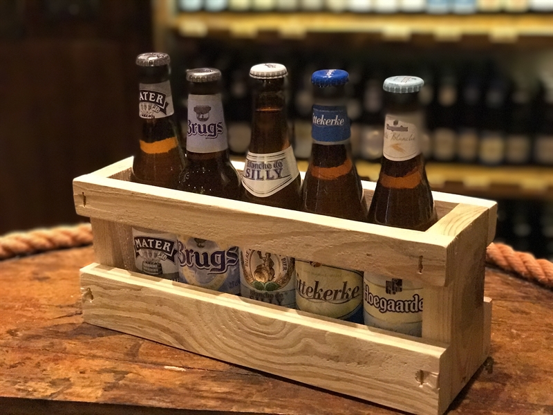 Cassetta in legno con 5 bottiglie da 25 cl